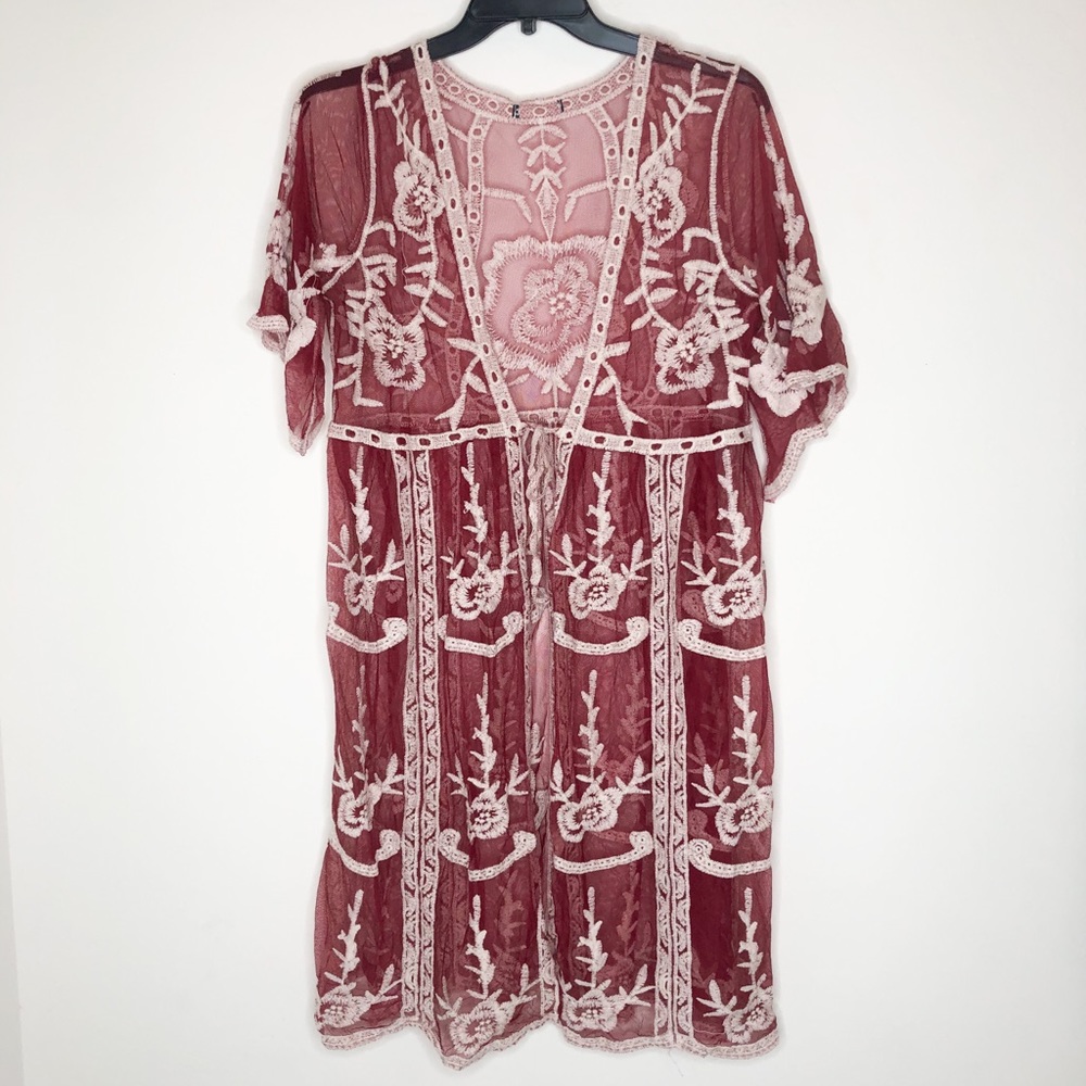 Swimwear cover up embroidered kimono NWT - Picture 5 of 6